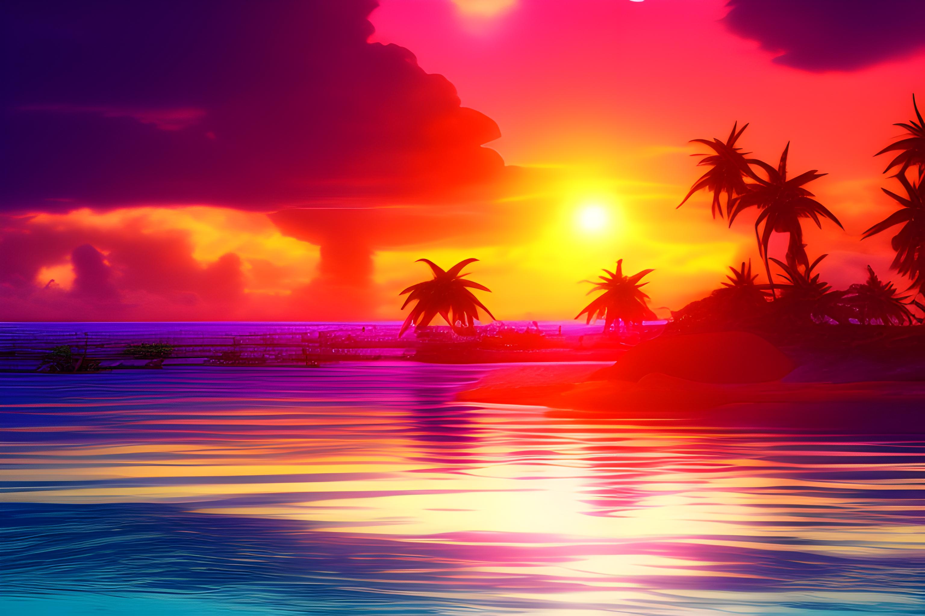 chill tropical sunset vibes at sunset | Wallpapers.ai